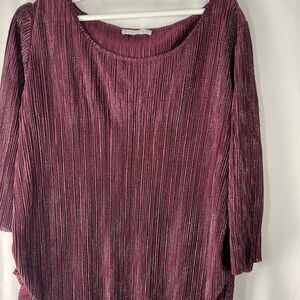 Revolution & Co Women's Top Pleated. in Shimmering Burgundy Glitter Stretch Top